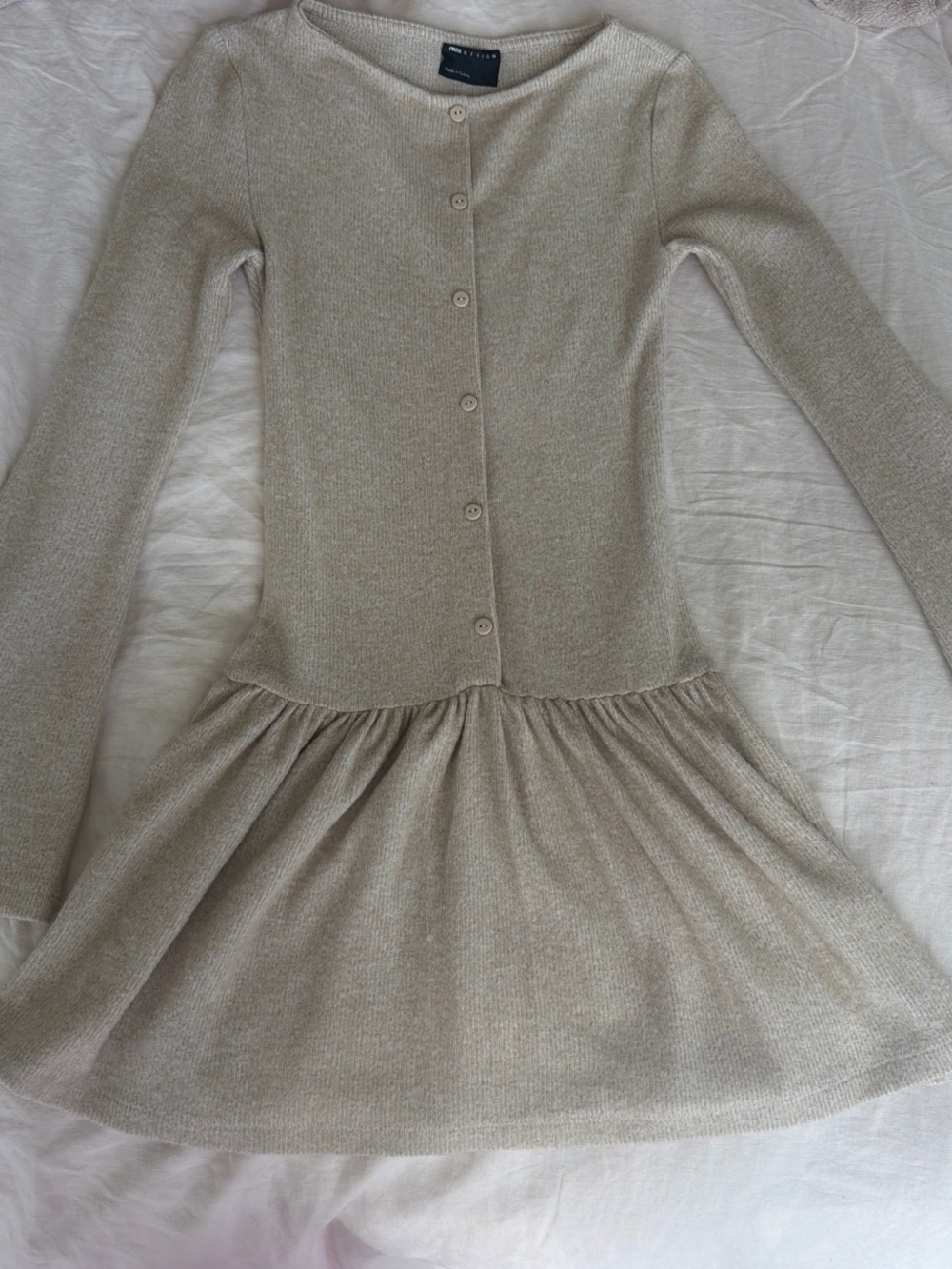 ASOS Beige Button-Front Knit Dress